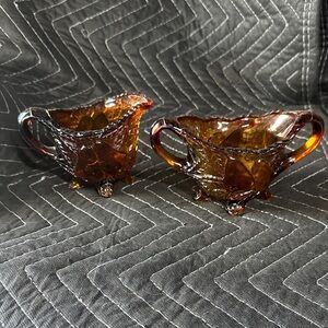 Amber Glass Creamer and Sugar Set